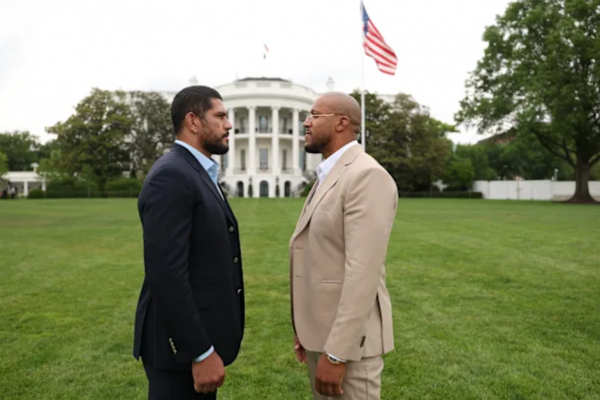 Alex Pereira vs Ciryl Gane face off at White House