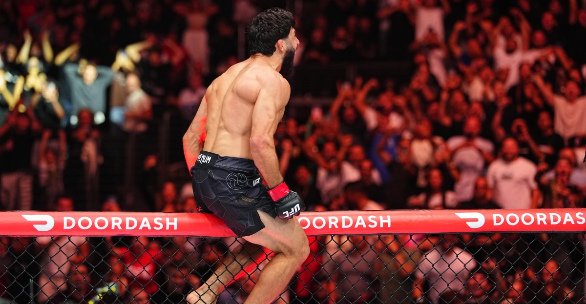 Arman Tsarukyan celebrates after defeating Mauricio Ruffy at UFC 331