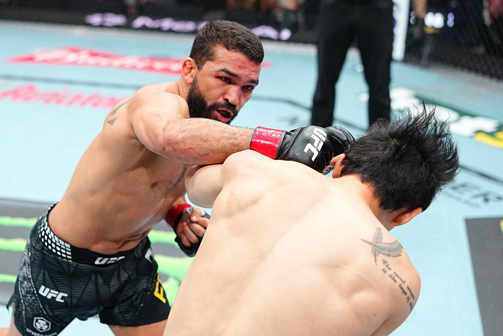 Patricio Pitbull attacks Doo Ho Choi during his UFC 331 knockout win
