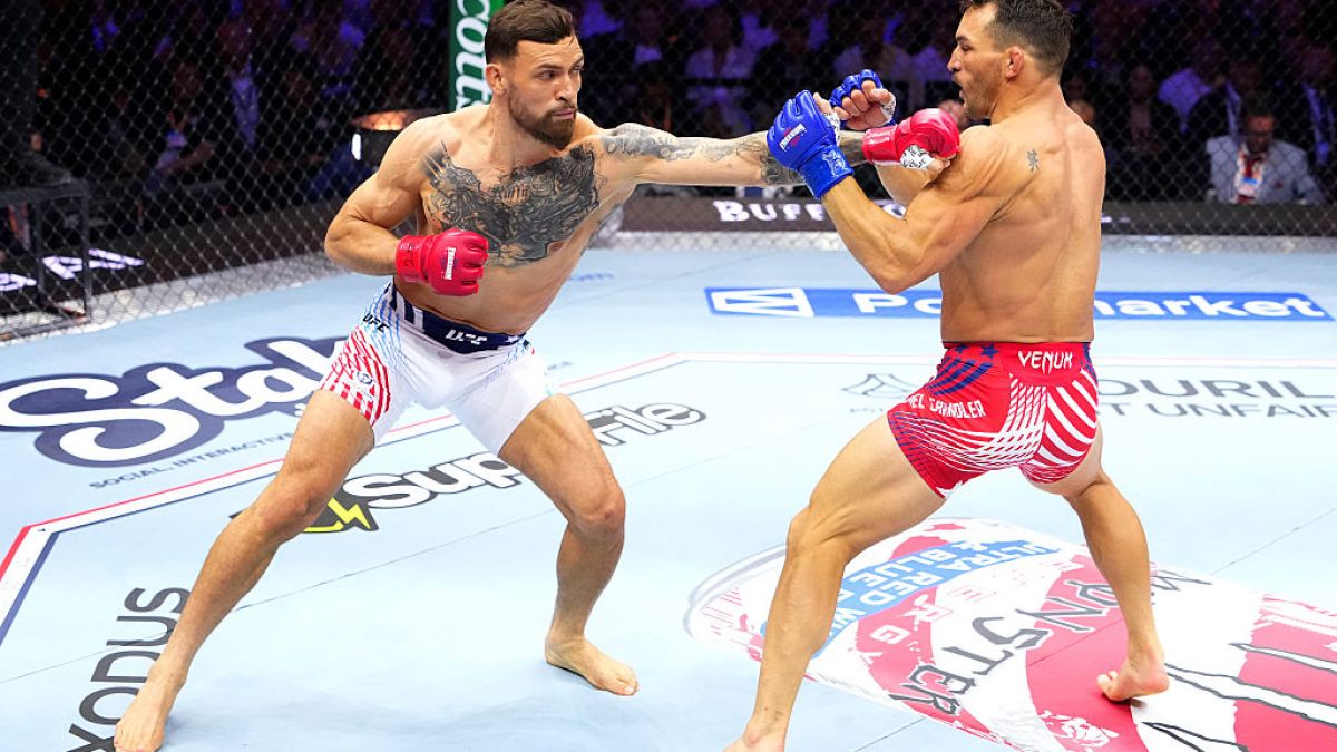 Mauricio Ruffy strikes Michael Chandler during their June 2026 UFC bout