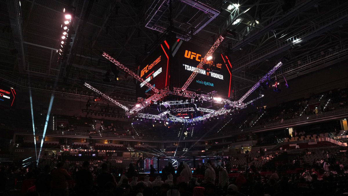 The UFC Octagon inside ABHA Arena during the November 2025 Qatar event
