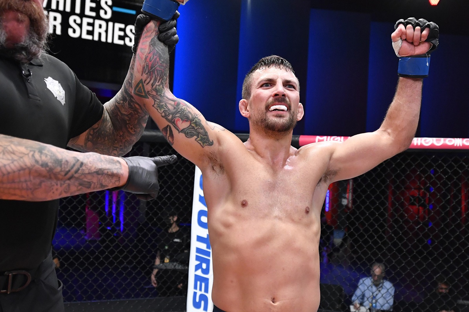 Chad Anheliger celebrates inside the UFC Octagon