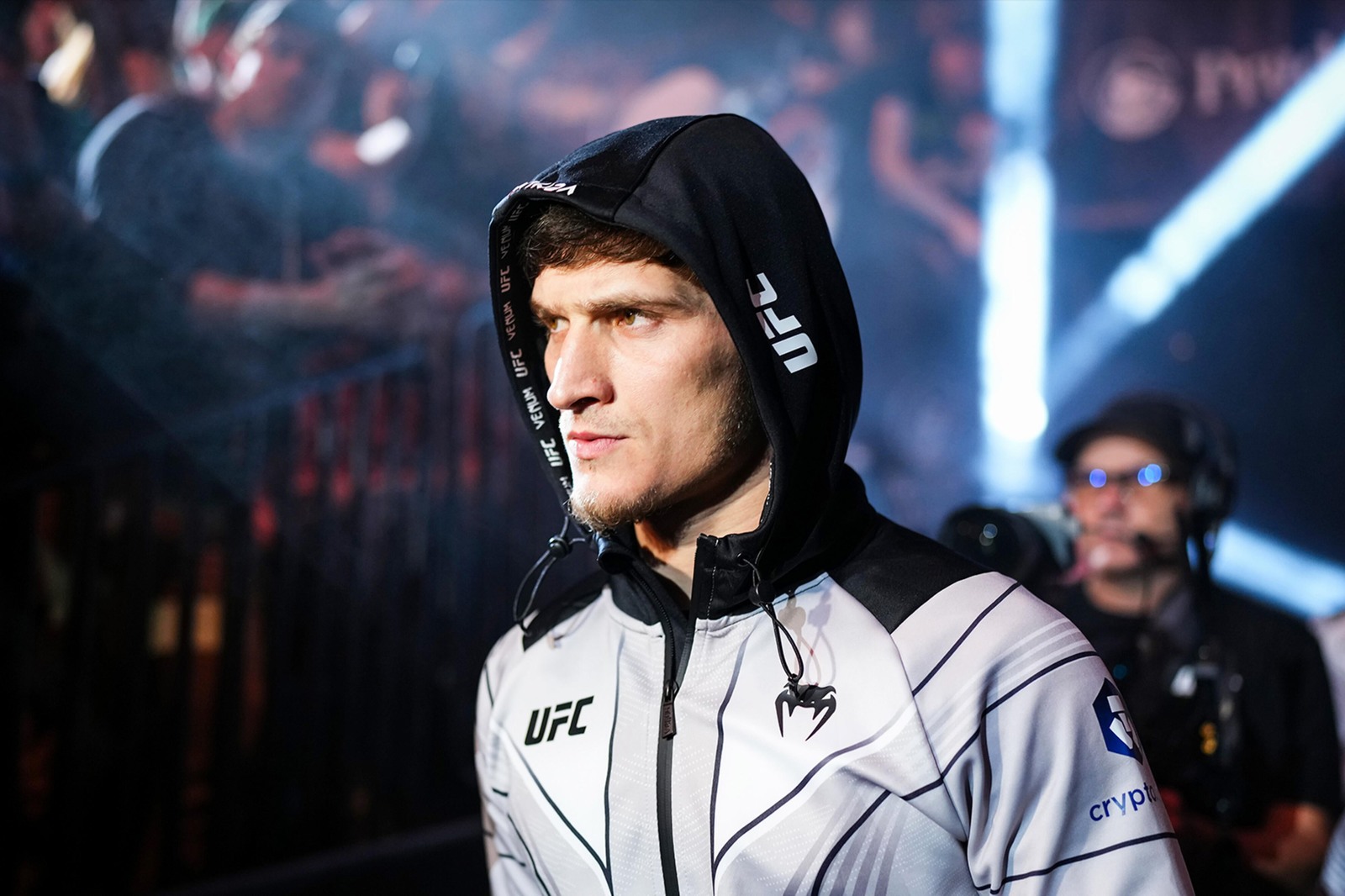 Movsar Evloev walks toward the UFC Octagon